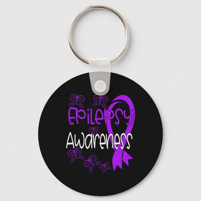 Epilepsy Awareness Purple Ribbon 3 Keychain (Front)