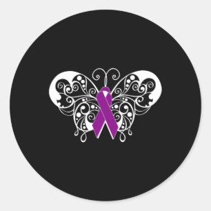 Epilepsy Awareness Purple Ribbon Butterfly 2 Classic Round Sticker