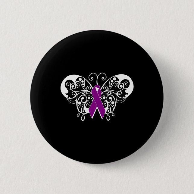 Epilepsy Awareness Purple Ribbon Butterfly  2 Inch Round Button (Front)