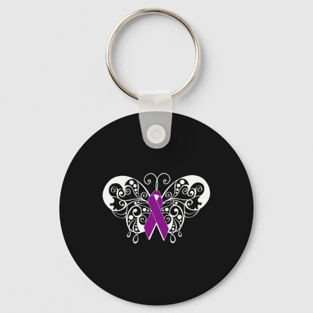 Epilepsy Awareness Purple Ribbon Butterfly  Keychain (Front)