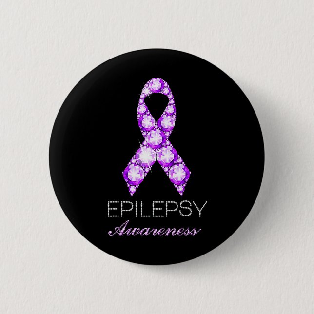 Epilepsy Awareness Purple Ribbon Epilepsy Awarenes 2 Inch Round Button (Front)