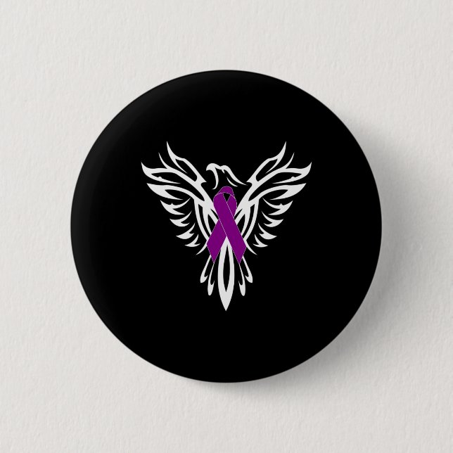 Epilepsy Awareness Purple Ribbon Phoenix  2 Inch Round Button (Front)