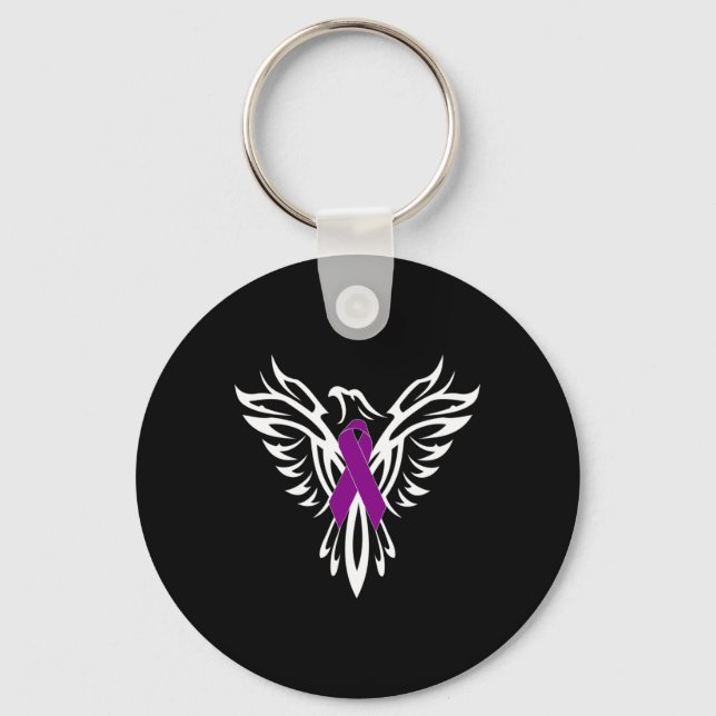 Epilepsy Awareness Purple Ribbon Phoenix  Keychain (Front)