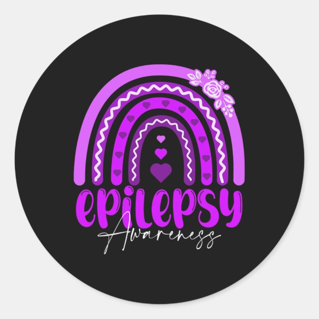 Epilepsy Awareness-rainbow Purple .co  Classic Round Sticker (Front)