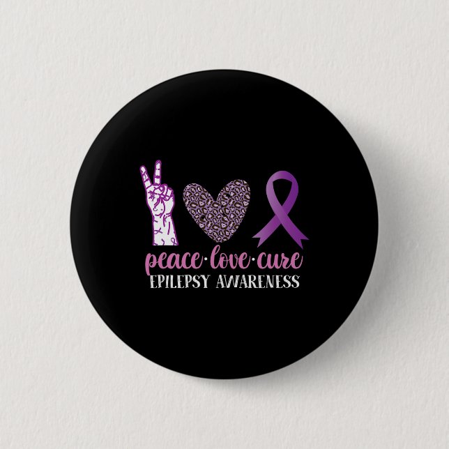 Epilepsy Awareness Ribbon Peace Love Cure  2 Inch Round Button (Front)