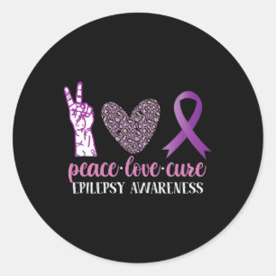 Epilepsy Awareness Ribbon Peace Love Cure Classic Round Sticker