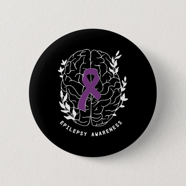 Epilepsy Awareness Ribbon Purple Epilepsy Brain Gr 2 Inch Round Button (Front)