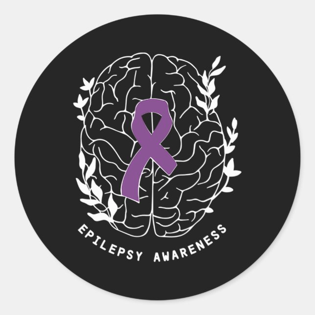 Epilepsy Awareness Ribbon Purple Epilepsy Brain Gr Classic Round Sticker (Front)