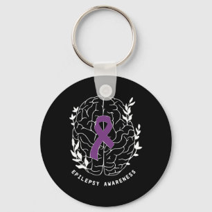 Epilepsy Awareness Ribbon Purple Epilepsy Brain Gr Keychain