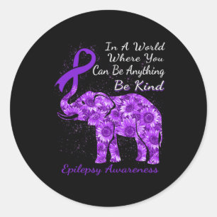 Epilepsy Awareness Sunflower Elephant Be Kind Classic Round Sticker