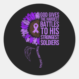 Epilepsy Awareness Sunflower God Give The Hardest  Classic Round Sticker