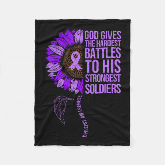 Epilepsy Awareness Sunflower God Give The Hardest Fleece Blanket