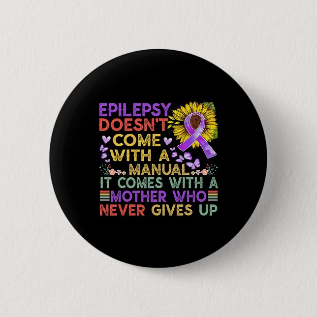 Epilepsy awareness sunflower  warrior purple vinta 2 inch round button (Front)