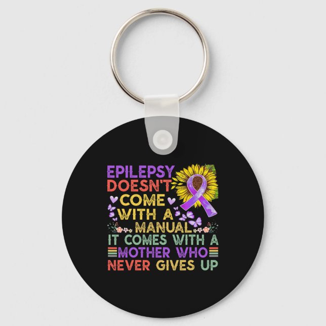 Epilepsy Awareness Sunflower Warrior Purple Vintag Keychain (Front)