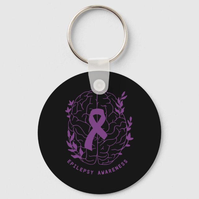 Epilepsy Awareness Support Epilepsy Purple Ribbon  Keychain (Front)