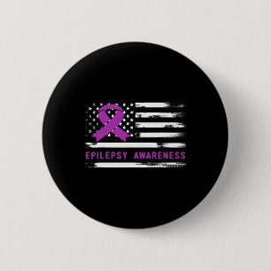 Epilepsy Awarness American Flag Purple Ribbon  2 Inch Round Button