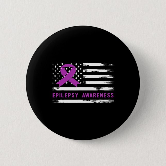 Epilepsy Awarness American Flag Purple Ribbon  2 Inch Round Button (Front)