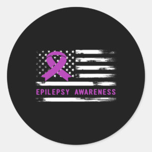 Epilepsy Awarness American Flag Purple Ribbon  Classic Round Sticker