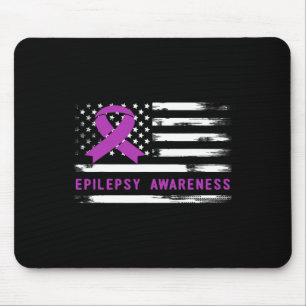 Epilepsy Awarness American Flag Purple Ribbon Mouse Pad