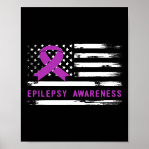 Epilepsy Awarness American Flag Purple Ribbon  Poster