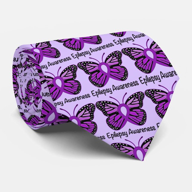 Epilepsy Butterfly Awareness Ribbon Tie (Rolled)