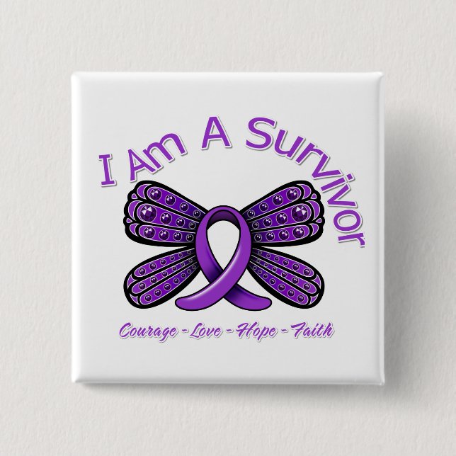 Epilepsy Butterfly I Am A Survivor 2 Inch Square Button (Front)