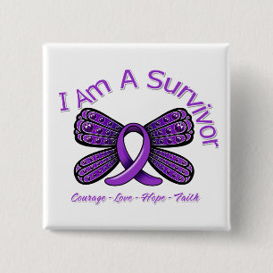 Epilepsy Butterfly I Am A Survivor 2 Inch Square Button