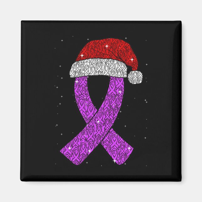 Epilepsy Christmas Hat Purple Awareness Ribbon Sei Magnet (Front)