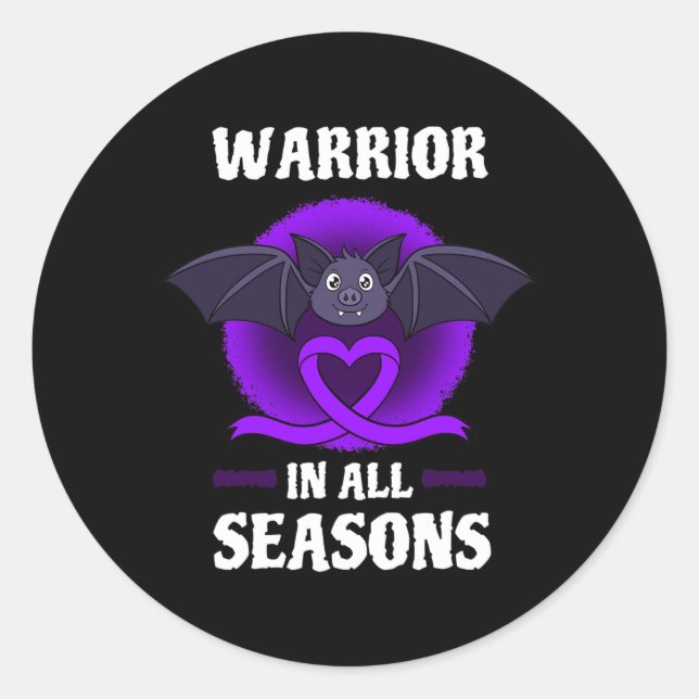 Epilepsy Purple Awareness Ribbon Warrior Bat Hallo Classic Round Sticker (Front)