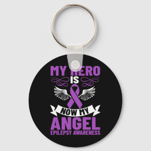 Epilepsy Ribbon My Hero Is Now My Angel Epilepsy A Keychain