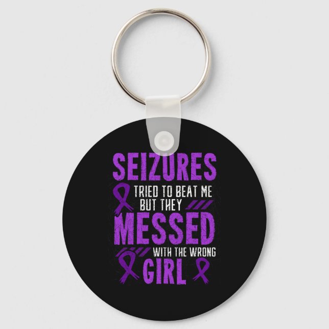 Epilepsy Seizure Neurological Disorder Purple Ribb Keychain (Front)