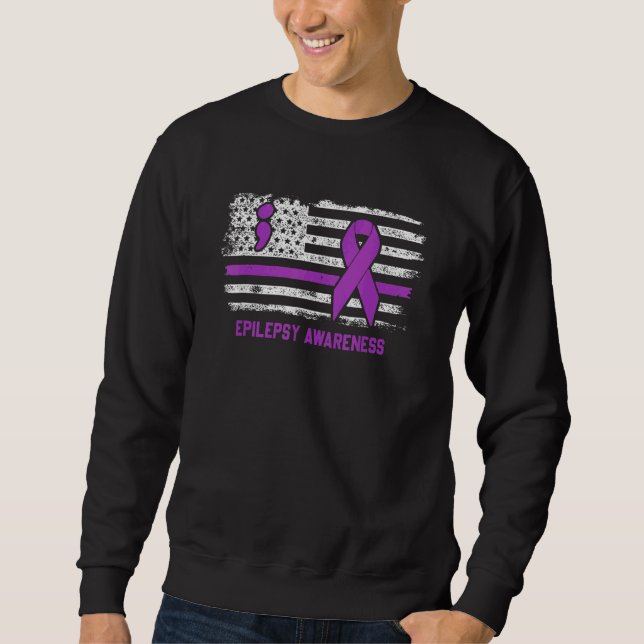 Epilepsy Warrior American Flag Epilepsy Awareness  Sweatshirt (Front)