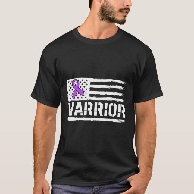 Epilepsy Warrior Gift Purple American Flag Awarene T-Shirt (Front)