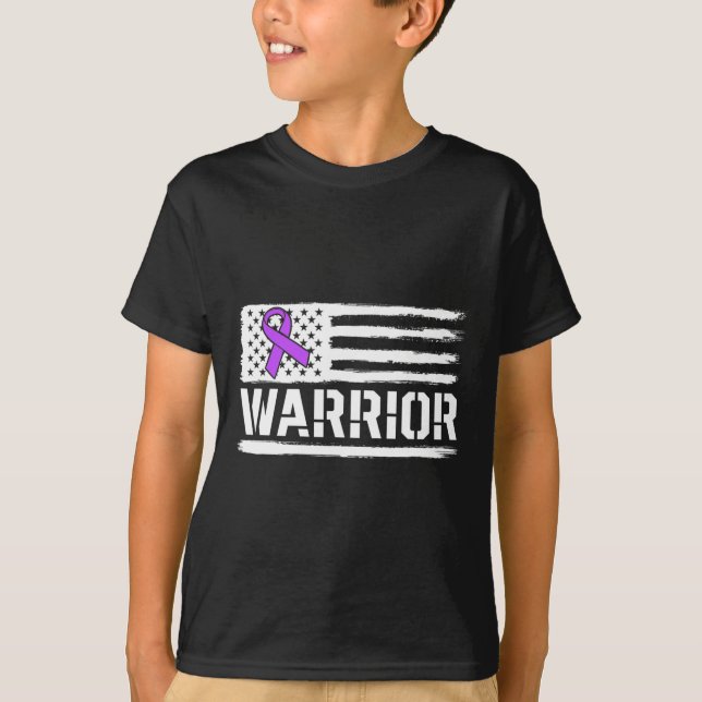 Epilepsy Warrior Gift Purple American Flag Awarene T-Shirt (Front)