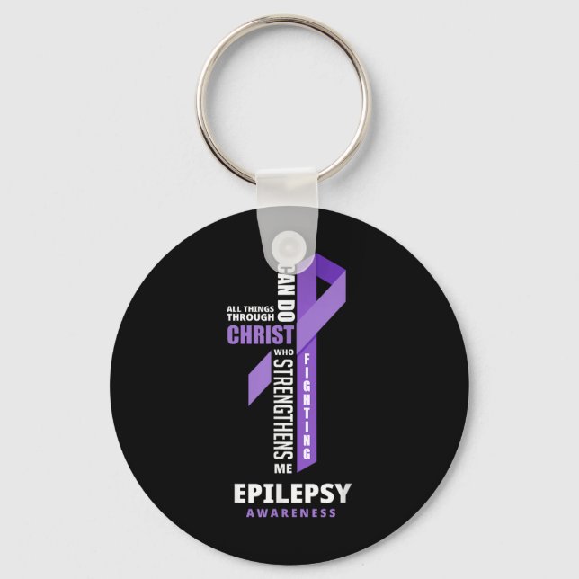 Epilepsy Warrior God Jesus Christ Epilepsy Awarene Keychain (Front)