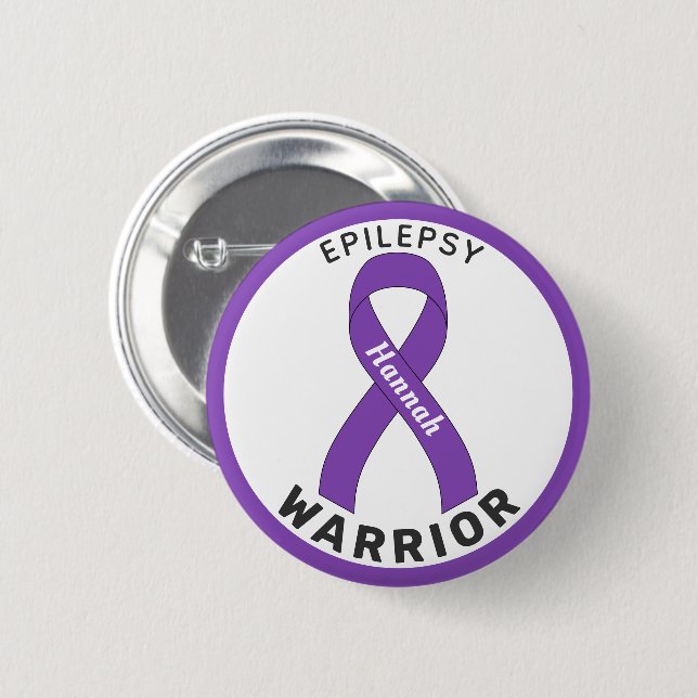 Epilepsy Warrior Ribbon White Button (Front & Back)