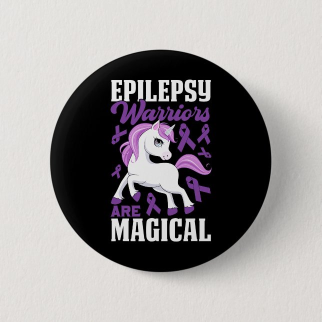 Epilepsy Warriors Are Magical Purple Ribbon and Un 2 Inch Round Button (Front)