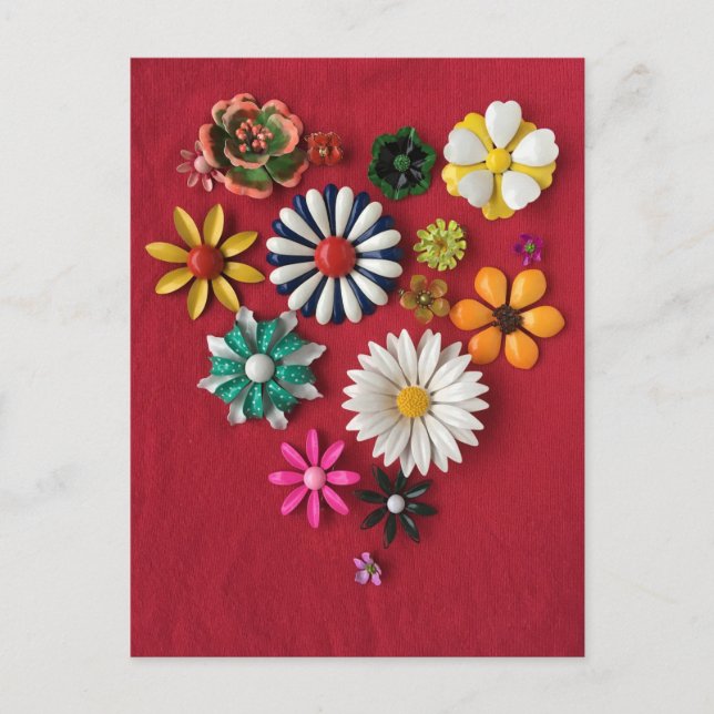 Épingle à fleurs en émail vintage sur carte postal (Devant)