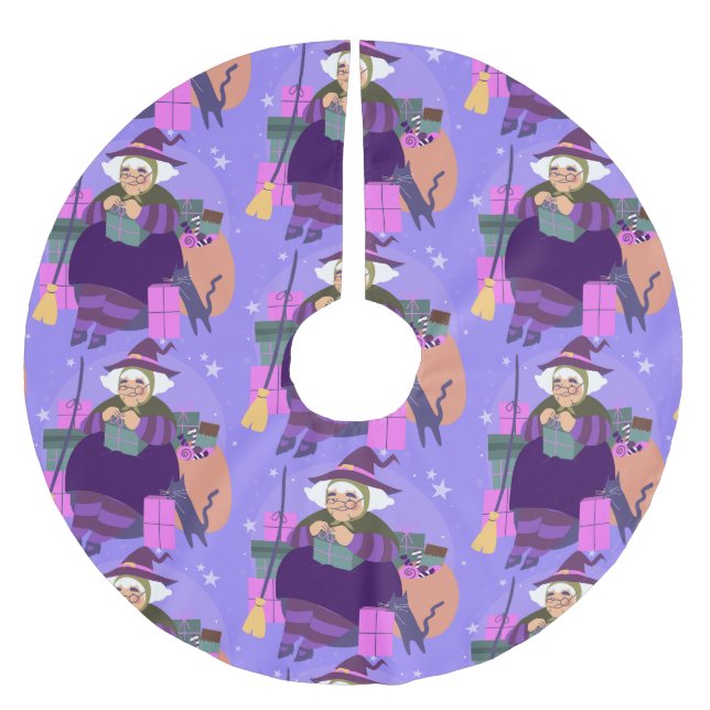 epiphany christmas witch befana black cat  brushed polyester tree skirt (Front)