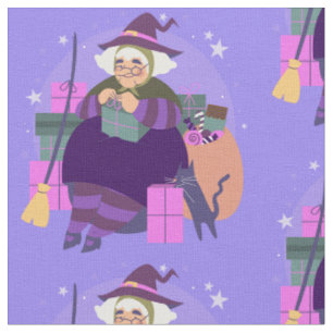 epiphany christmas witch befana black cat fabric