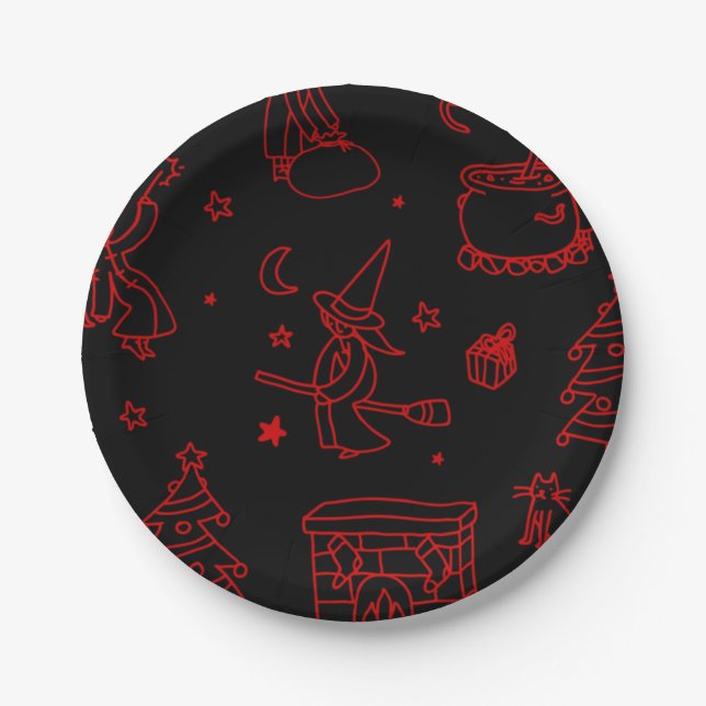epiphany christmas witch befana black paper plate (Front)