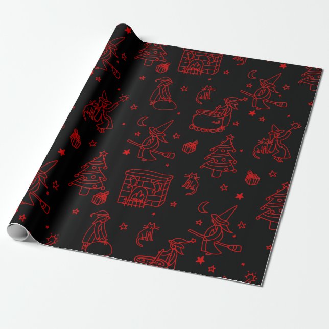 epiphany christmas witch befana black wrapping paper (Unrolled)