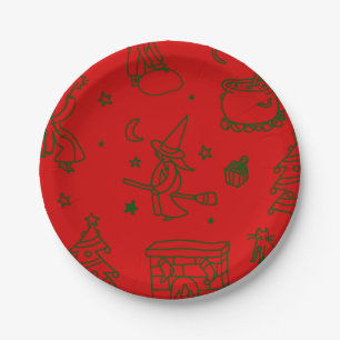 epiphany christmas witch befana red paper plate