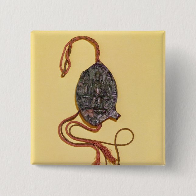 Episcopal seal belonging to Anthony Beck 2 Inch Square Button (Front)