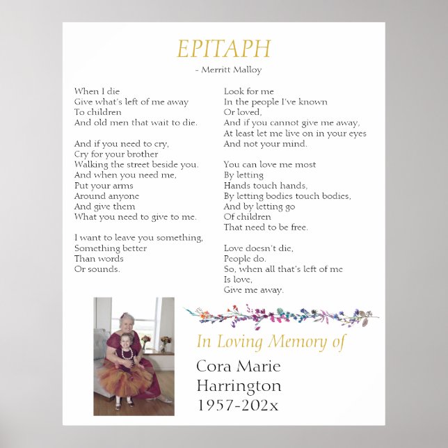 Epitaph Poem Custom Memorial Poster (Front)