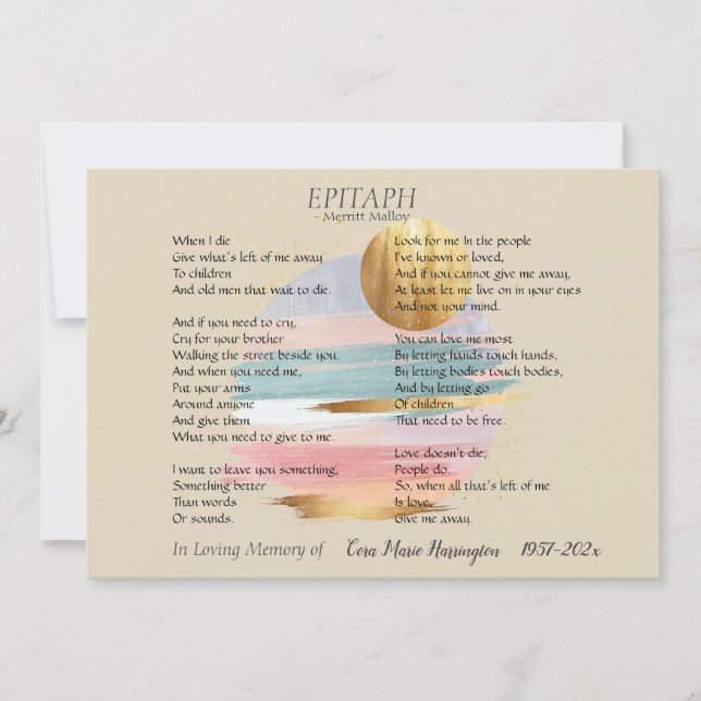 Epitaph Poem II | Customizable Memorial Card (Front)