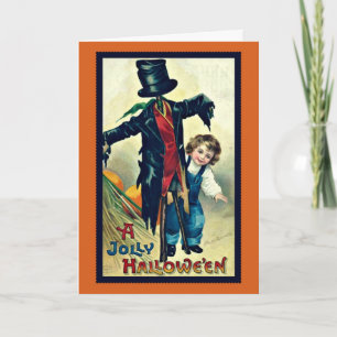 Épouvantail avec carte de Halloween vintage à chap
