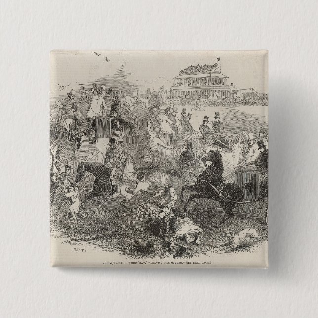 Epsom Races, 'Derby Day': Leaving the Course 2 Inch Square Button (Front)