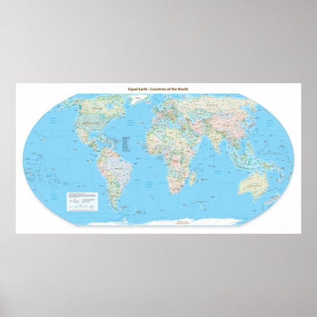 Equal-Earth World Map of Countries, Centered on 0° Poster (Front)