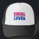 Equal Opportunity Lover Trucker Hat<br><div class="desc">GLBT / LGBT Clothing and Apparel from http://www.GLBTshirts.com Browse 100's of Gay Humour Tees,  Lesbian Humour Tees,  Gay Pride Gear,  LGBT hoodies,  LGBT bumperstickers,  LGBT buttons,  LGBT cards,  LGBT posters,  and more gifts.</div>